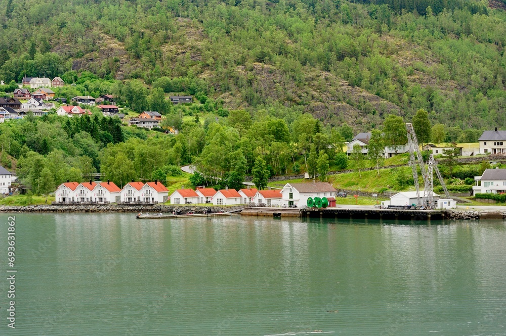Line of aparments on the coastline of Skjolden