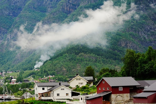 Details of a smoke trail over the village of Skjolden