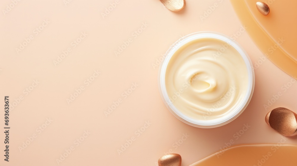 close up of a cream. Soft cosmetic products and natural accessories for skin cleansing and body care with dry small flowers on light white background, flat lay, frame. close up of a cream. Soft cosmetic products and natural accessories for skin cleansing and body care with dry small flowers on light white background, flat lay, frame.