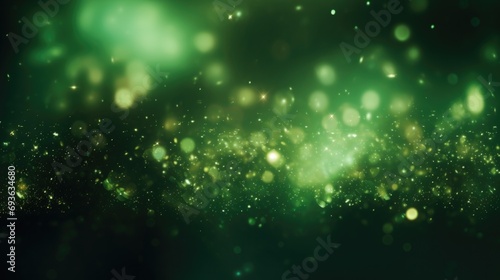 Christmas background - abstract banner - green blurred bokeh lights - festive header with beautiful rays
