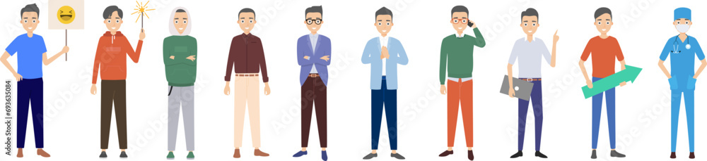 Cartoon character occupation image design team men different identities Cartoon character occupation image design team men different identities