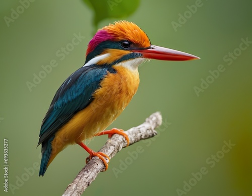 Beautiful bird Black backed Kingfisher or Oriental Dwarf Kingfisher perched on branch. © IKARTS