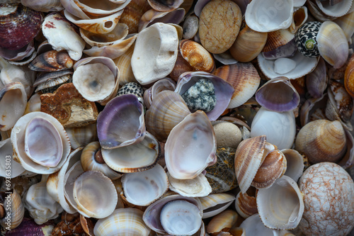 a lot of seashells poured into a box 12
