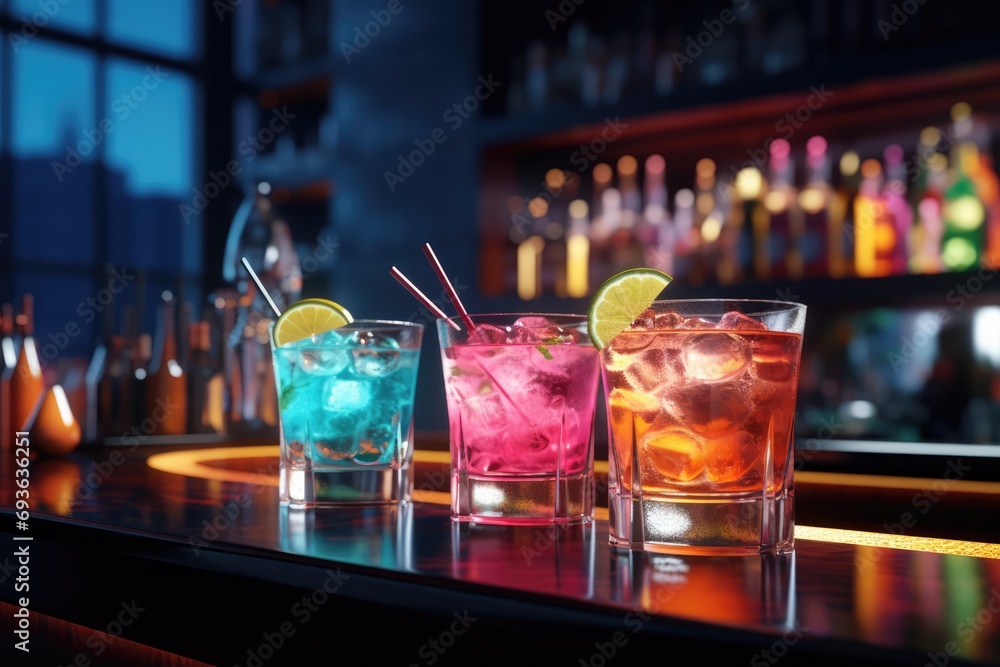 Lively Cocktails On Bar Counter Lively Cocktails On Bar Counter