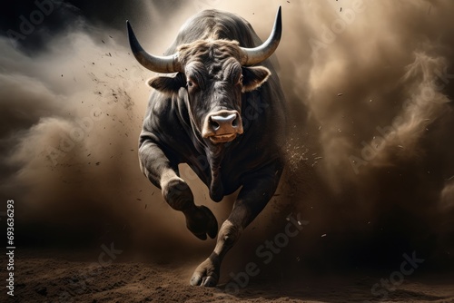 Captivating Snapshot Of A Dust-Enshrouded Charging Bull