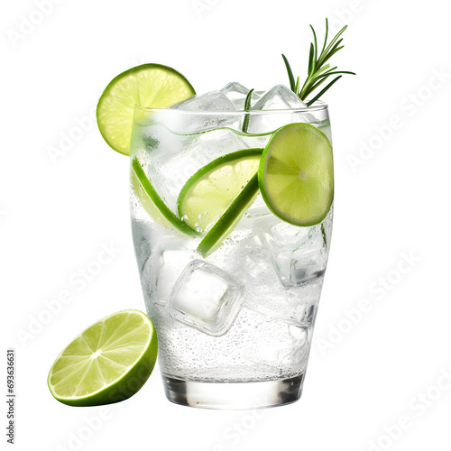 Gin tonic with sliced lime in glass isolated on transparent background Generative AI	
