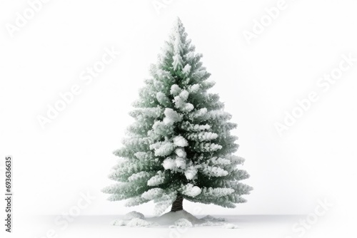 Faux Snow-Covered Artificial Christmas Tree On White Background