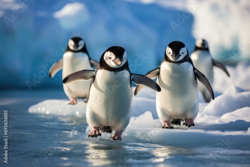 Enchanting Penguins Gliding On Ice: Mesmerizing Parade