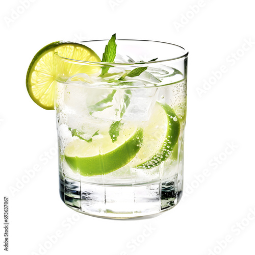 Gin tonic with sliced lime in glass isolated on transparent background Generative AI	