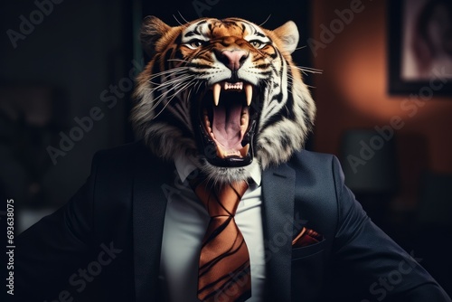 Tiger Entrepreneur Roaring Success In Business Suit