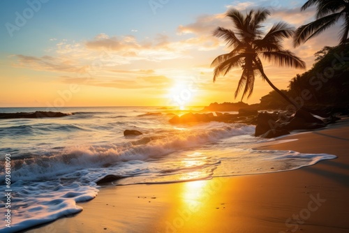 Tranquil Tropical Beach Landscape With Golden Sunset © Anastasiia