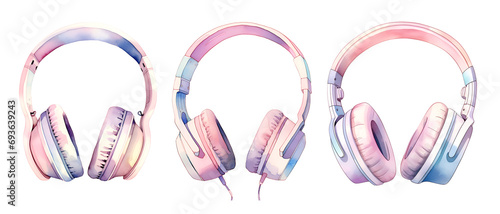 Headphones, watercolor clipart illustration with isolated background. photo