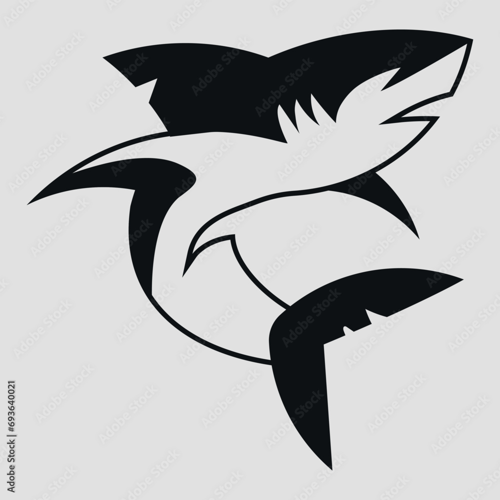 Naklejka premium The black silhouette of a shark. Vector icon on a gray background 