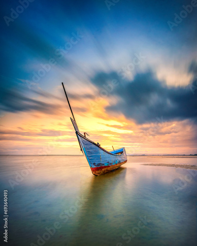 boat at sunset