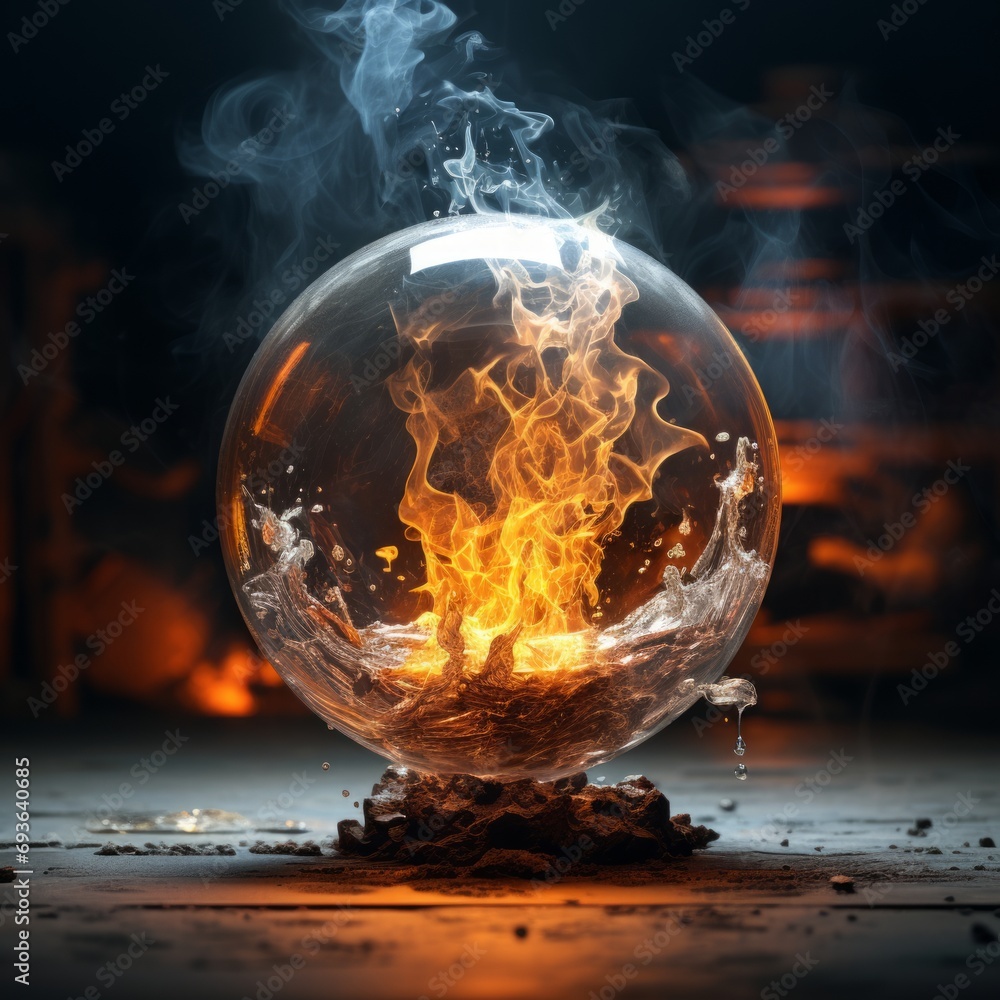 a glass ball with fire inside