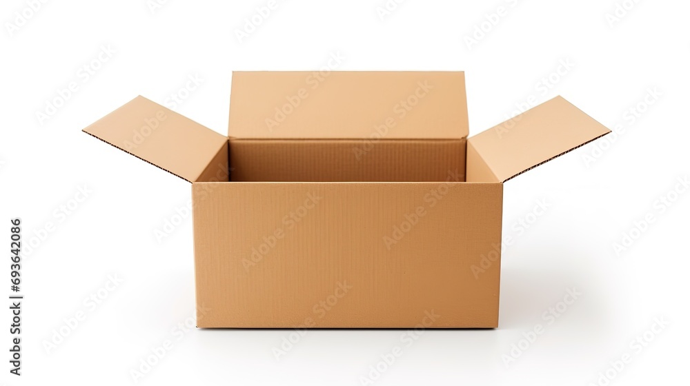 Empty open cardboard box, lightweight and durable for packaging, storage and moving, isolated on a white background