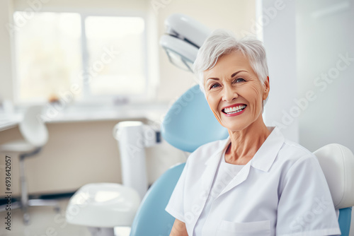 woman with snow-white teeth in a dentist s office