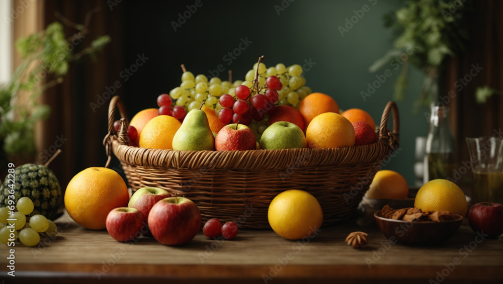 Colorful fruits arranged in a basket Colorful fruits arranged in a basket