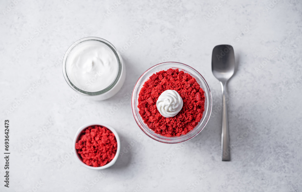 Red velvet greek yogurt parfait in a glass for Valentine's day holiday Red velvet greek yogurt parfait in a glass for Valentine's day holiday