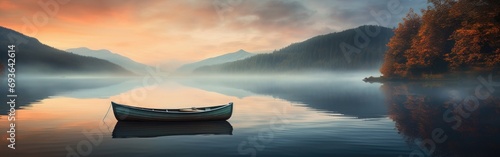 A lone boat in the morning on calm waters