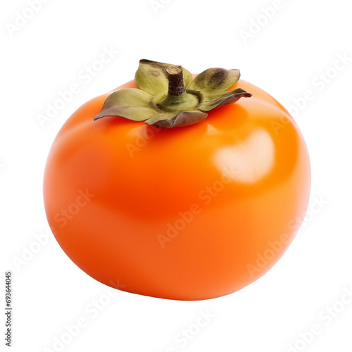 fresh organic persimmon cut in half sliced with leaves isolated on white background with clipping path photo
