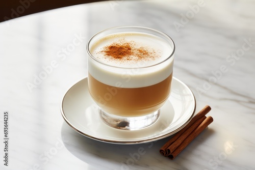 american hot buttered rum drink with cinnamon and foam close-up