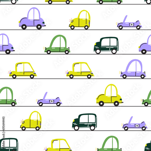 hand draw car pattern, transtort pattern, seamless, kids illustration, cartoon car, transport