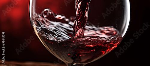 Wine Art: Fascinating Detail of Red Wine Poured into the Glass, Exploring the Magic of Flavors.
The Charm of Red Wine, An Engaging Close-up That Reveals All Its Elegance. photo