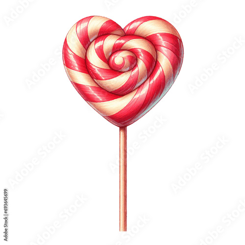Striped lollipop candy Christmas sweet decor heart shape watercolor paint