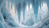 Ice Stalactites in Snowy Landscape, Generative AI