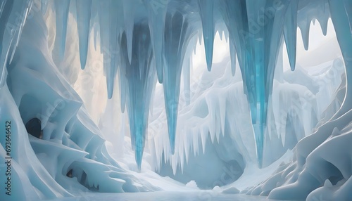 Photographie Ice Stalactites in Snowy Landscape, Generative AI