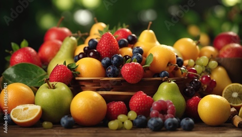 Fruits and Vegetables  Fresh Grappes with Apples and Strawberry and Blueberry  using Generative Ai