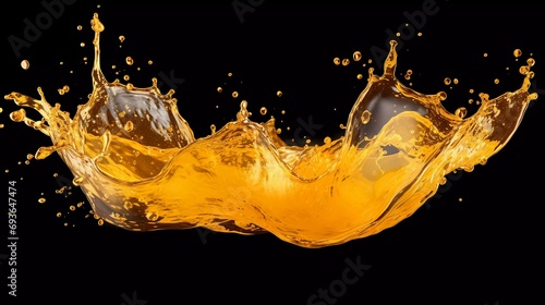 Fizzy drink splash isolated on transparent background, rotating splash wave with water drops, shiny yellow liquid splash liquid droplets, fresh clear drink design element