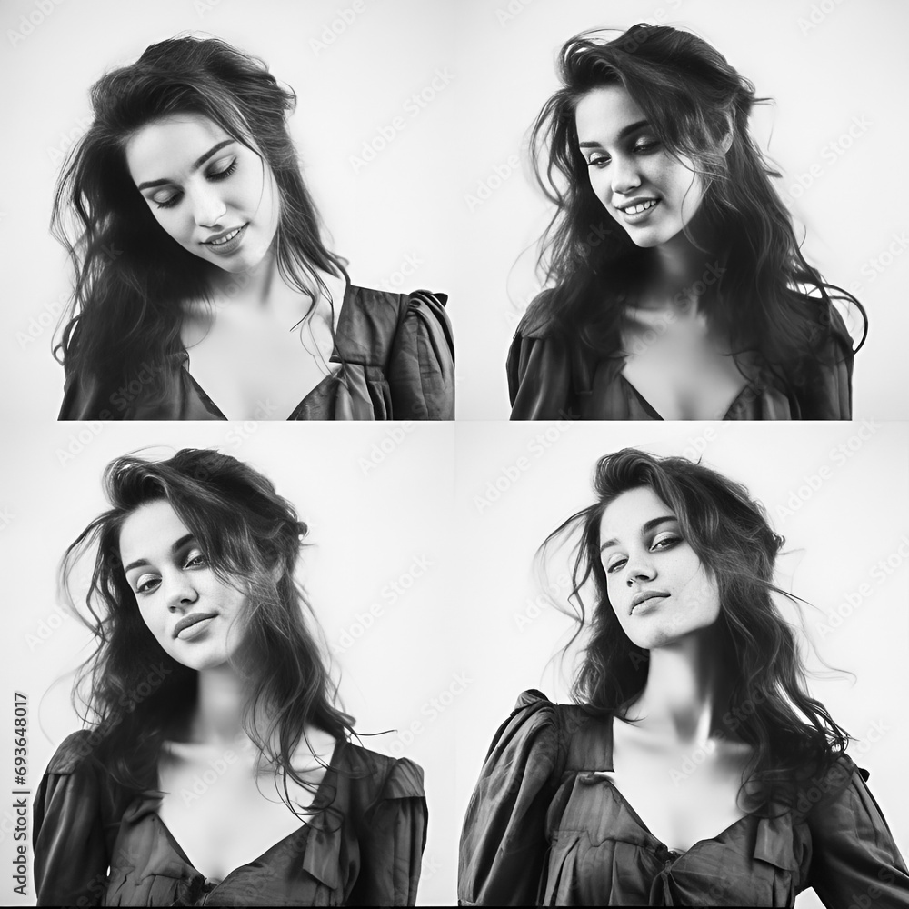 Obraz premium four Portraits of elegant victorian young woman in sephia. Generative AI 