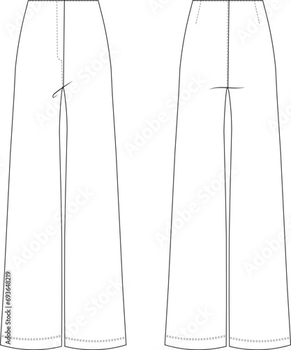 wide leg palazzo sailor basic pant trouser template technical drawing flat sketch cad mockup fashion woman design style model