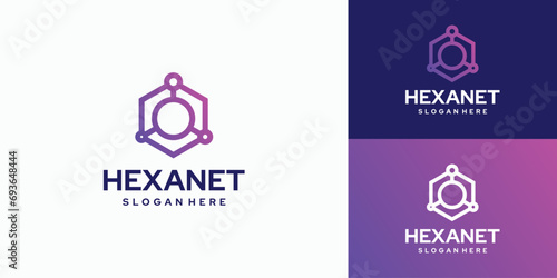 Connection hexagon technology logo design photo