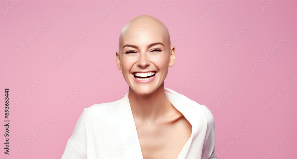 Hairless woman Portrait, cancer world cancer day, generative ai - obrazy, fototapety, plakaty 