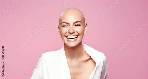 Hairless woman Portrait, cancer world cancer day, generative ai