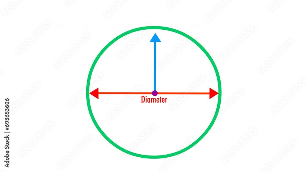 Circle anatomy animation. Diameter, radius, circumference and Center of