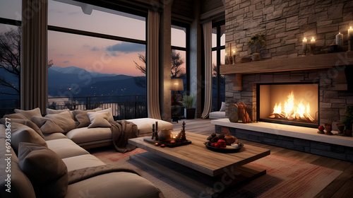 modern luxury living room with fireplace, cozy winter vibes © Muhammad Irfan