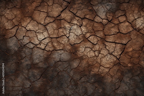 Cracked dry earth texture with deep fissures and brown tones. © Jelena