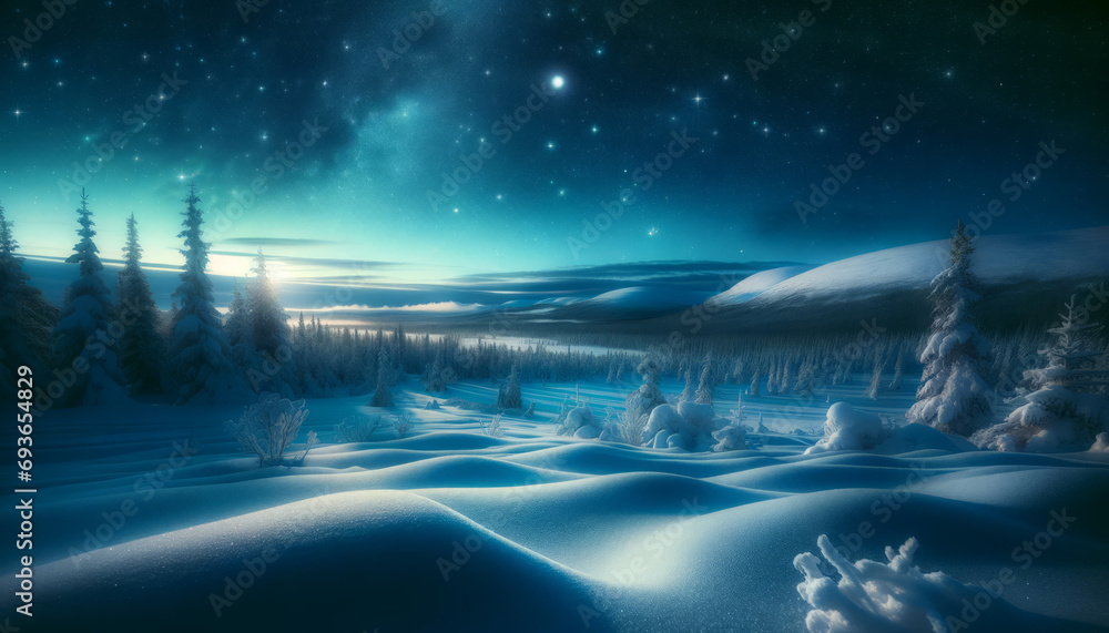 Starry Snowscape: Moonlit Winter Night