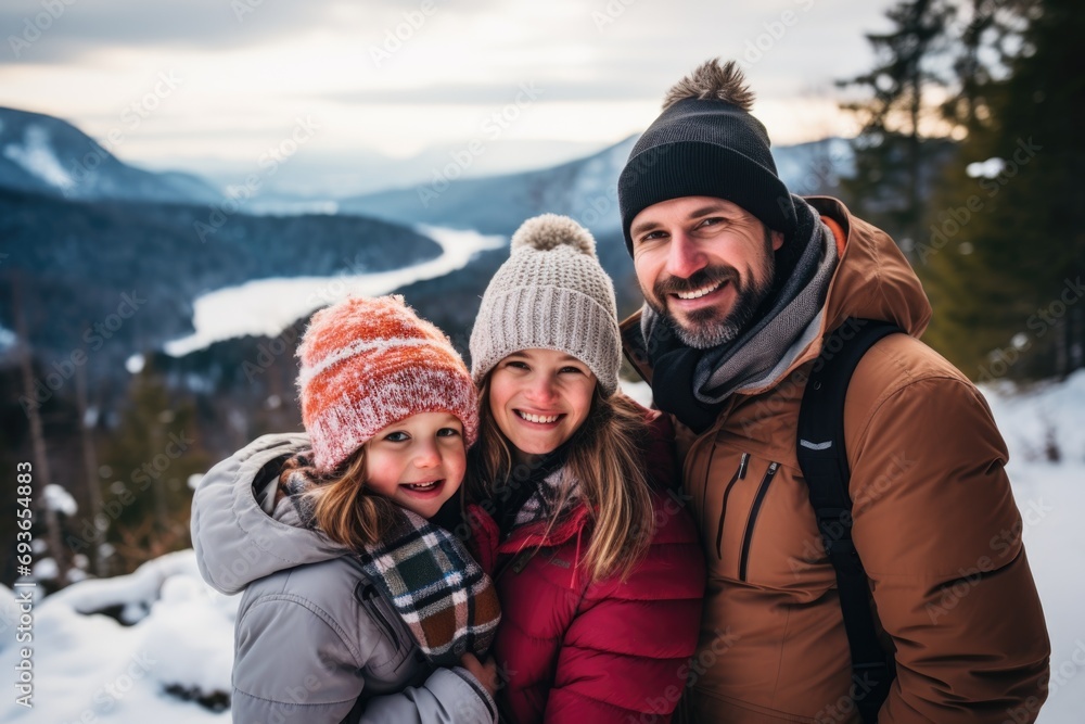 Family Selfie with Snowy Forest Backdrop