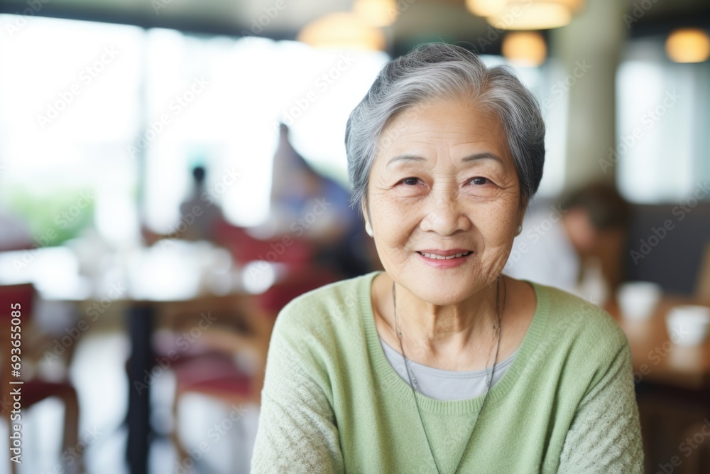 Portrait of a smiling senior woman in nursing home - obrazy, fototapety, plakaty 