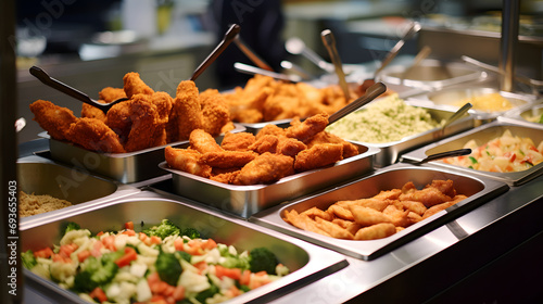 Self Service Buffet with Fried Chicken and Various Side Dishes