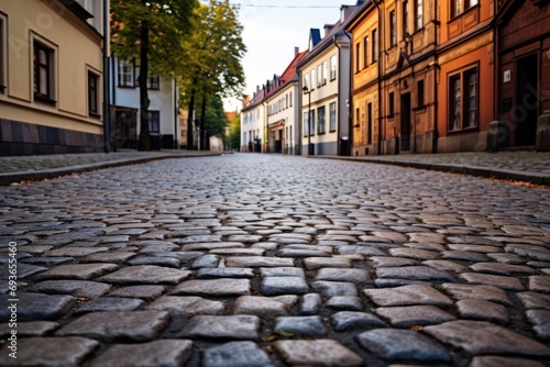 Cobblestone street texture with uneven stones and historical charm.