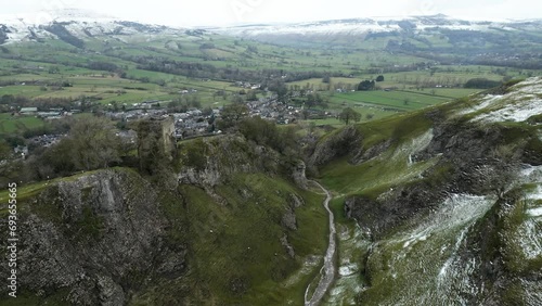 Peak District Castleton Cave Dale Peveril Castle England Aerial Landscape photo