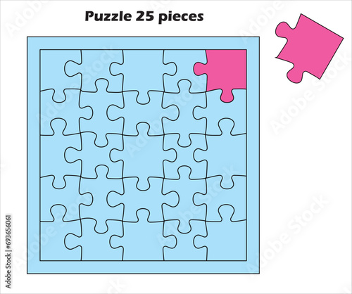 グラフィック素材　無地の各ピースが独立したジグソーパズルのイラスト　25ピース