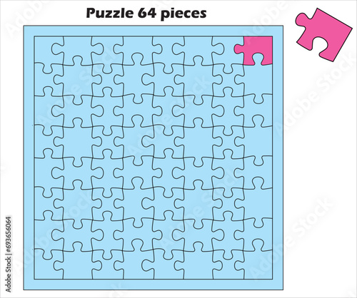 グラフィック素材　無地の各ピースが独立したジグソーパズルのイラスト　64ピース