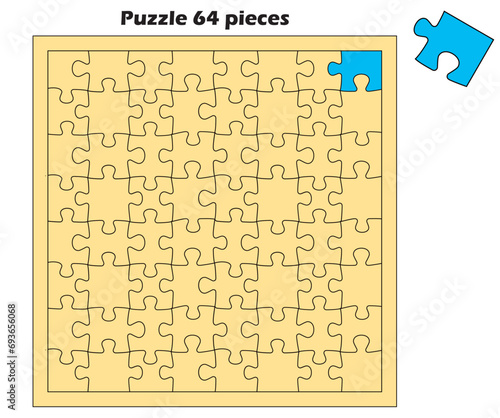 グラフィック素材　無地の各ピースが独立したジグソーパズルのイラスト　64ピース
